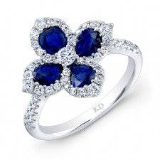 WHITE GOLD NATURAL COLOR SAPPHIRE FLOWER DIAMOND RING