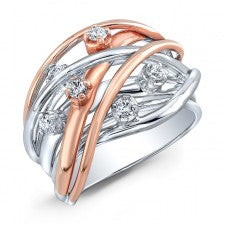 WHITE & ROSE GOLD CONTEMPORARY CRISS CROSS DIAMOND RING