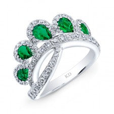 WHITE GOLD NATURAL COLOR CONTEMPORARY EMERALD DIAMOND RING