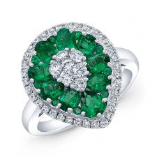 WHITE GOLD NATURAL COLOR INSPIRED EMERALD FLOWER DIAMOND RING
