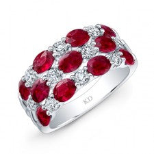 NATURAL COLOR WHITE GOLD FASHION RUBY CHECKERS DIAMOND RING
