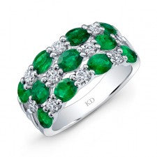 NATURAL COLOR WHITE GOLD FASHION EMERALD CHECKERS DIAMOND RING