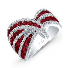 WHITE GOLD NATURAL COLOR CONTEMPORARY RUBY SWIRLED DIAMOND RING