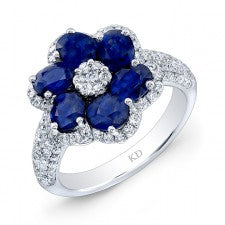 WHITE GOLD NATURAL COLOR INSPIRED SAPPHIRE FLOWER DIAMOND RING