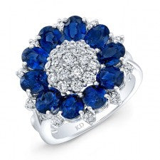 WHITE GOLD NATURAL COLOR FASHION SAPPHIRE FLOWER DIAMOND RING