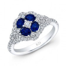 WHITE GOLD NATURAL COLOR SAPPHIRE FLOWER DIAMOND RING