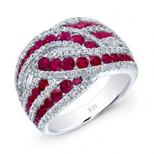 WHITE GOLD NATURAL COLOR TWISTED RUBY FASHiON DIAMOND RING