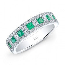 NATURAL COLOR WHITE GOLD FASHION EMERALD CHECKERS DIAMOND BAND