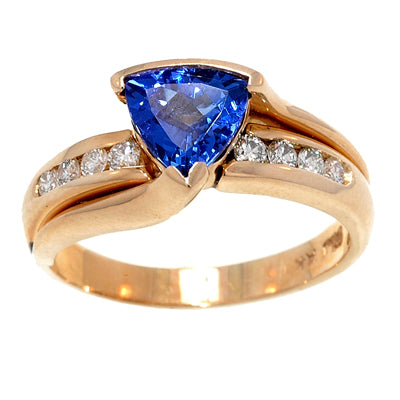 Gold TANZANITE and Diamond Ring