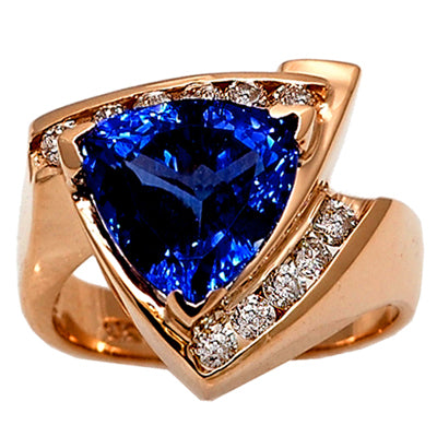 Gold TANZANITE and Diamond Ring