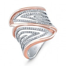 WHITE AND ROSE GOLD TRENDY WAVE DIAMOND RING