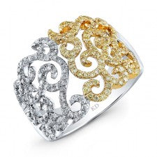 WHITE AND YELLOW GOLD DAZZLING SWIRLED DIAMOND RING