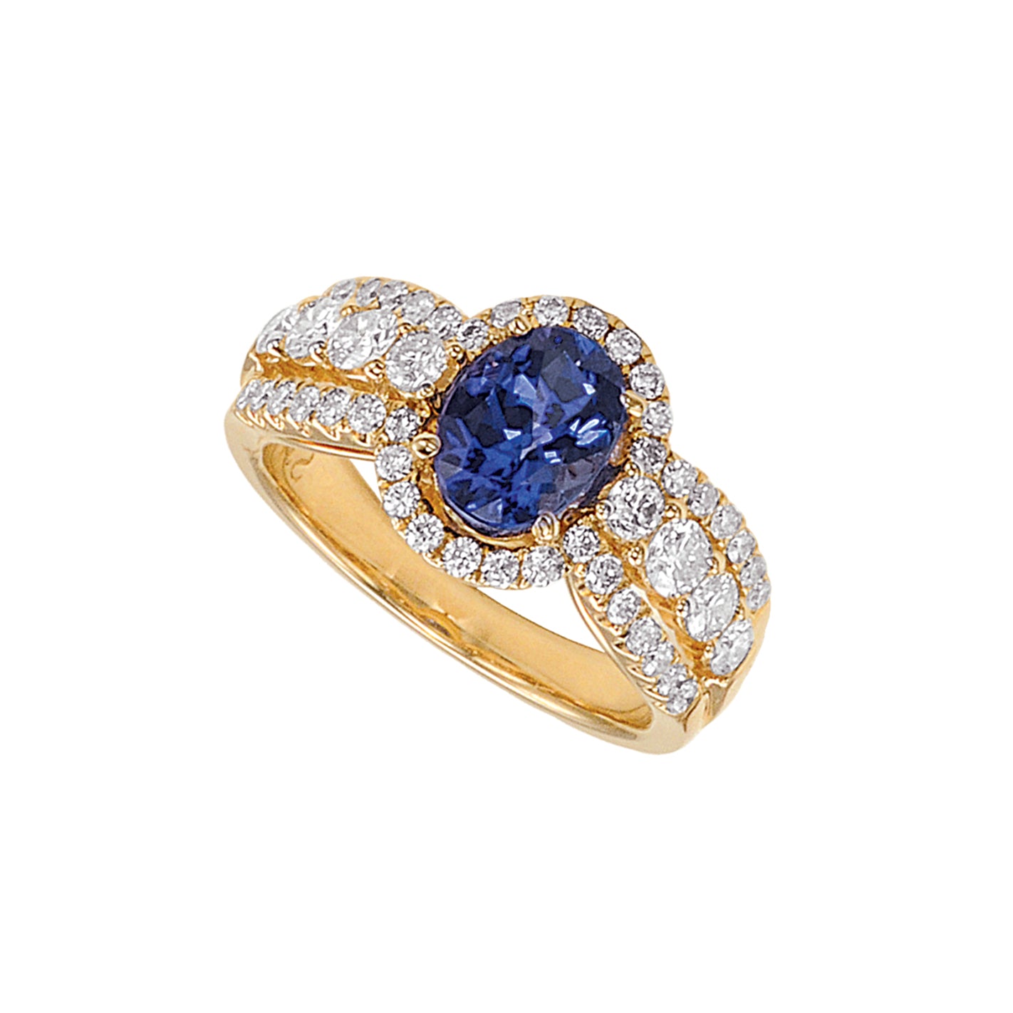 Gold TANZANITE and Diamond Ring