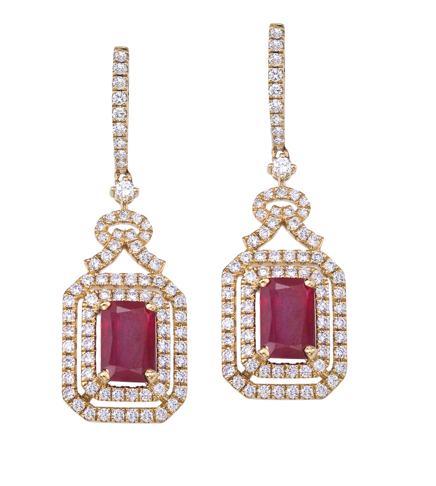 Gold Ruby and Diamond Earrings