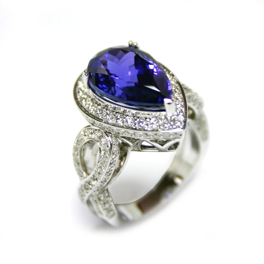 Gold TANZANITE and Diamond Ring