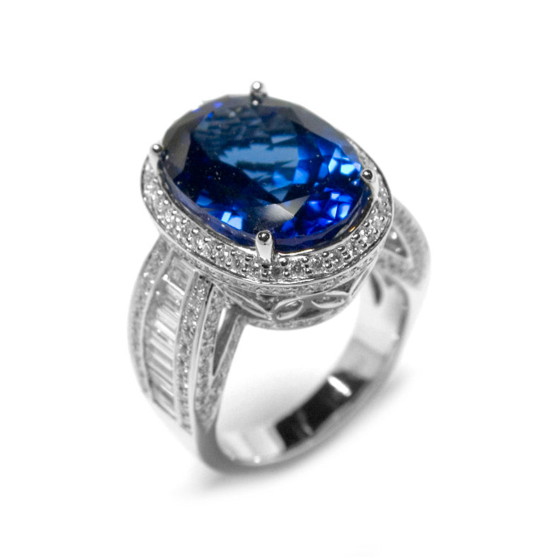 Gold TANZANITE and Diamond Ring