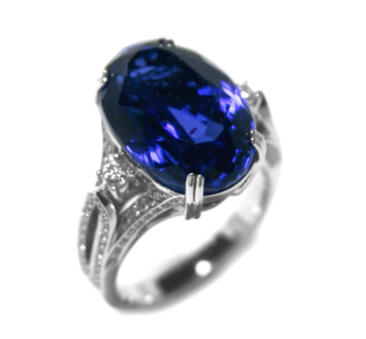 Gold TANZANITE and Diamond Ring