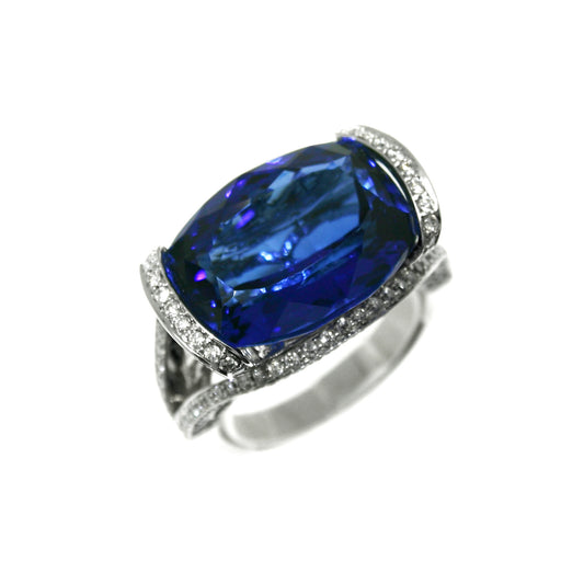 Gold TANZANITE and Diamond Ring