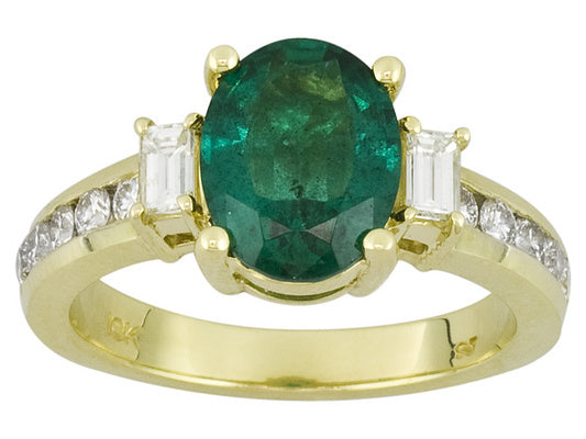 Gold Emerald and Diamond Ring