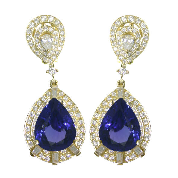 Gold TANZANITE and Diamond Earrings