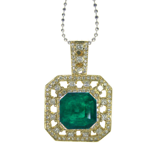 Gold Emerald and Diamond Pendant