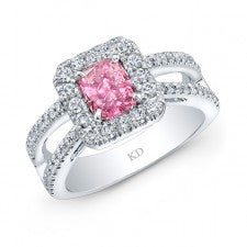 WHITE GOLD PINK ENHANCED CUSHION DIAMOND HALO RING