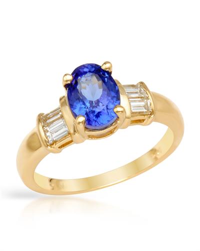 Gold TANZANITE and Diamond Ring