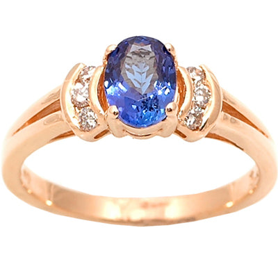 Gold TANZANITE and Diamond Ring