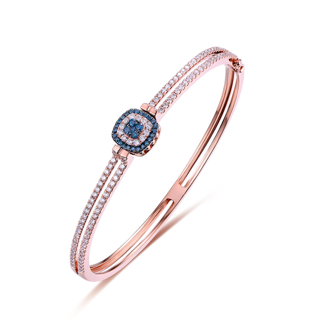 Flip Rose Gold Bangle with Blue and White Diamond