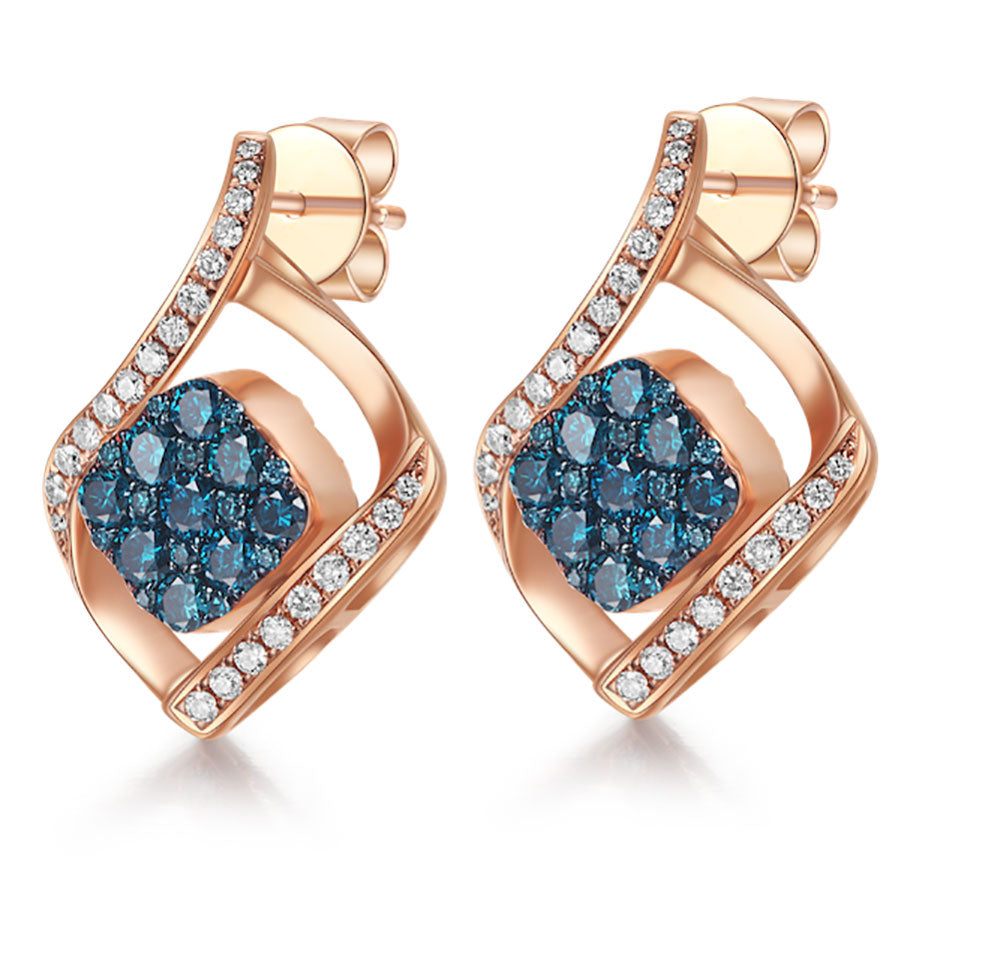 Flip Rose Gold Earring with Brown and White Diamond