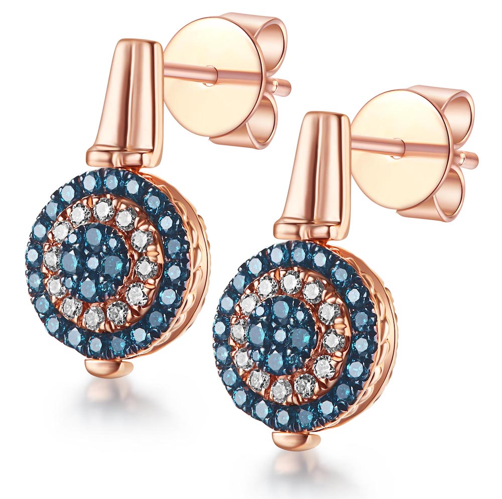 Flip Rose Gold Earring with Blue and White Diamond