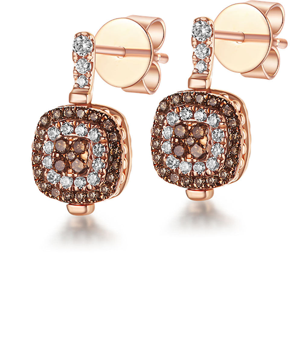 Flip Rose Gold Earring with Brown and Blue Diamond