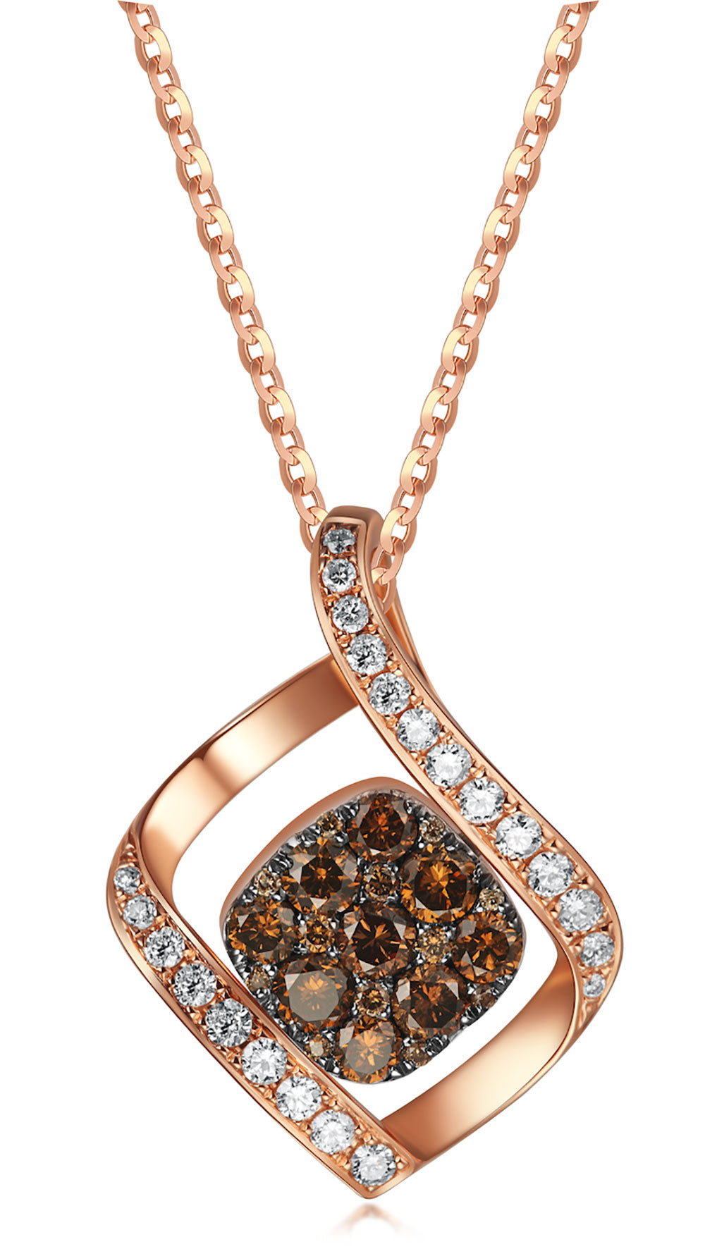 Flip Rose Gold Pendant with Brown and White Diamond