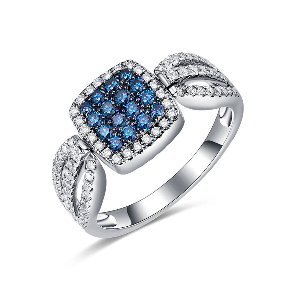 Flip White Gold Ring with White and Blue Diamond