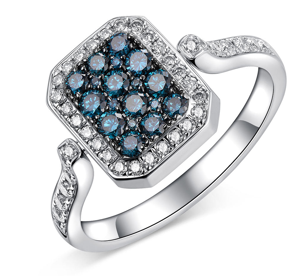 Flip White Gold Ring with Blue and White Diamond