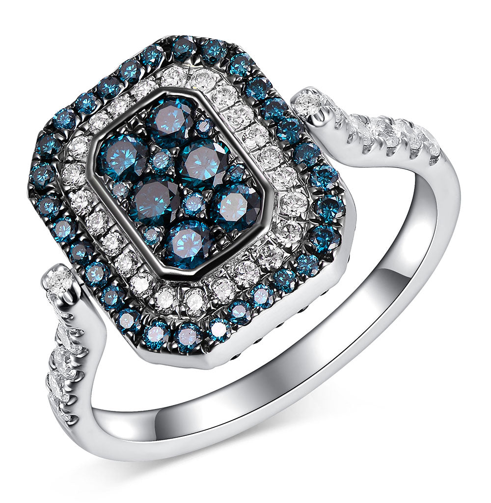 Flip White Gold Ring with Blue and White Diamond