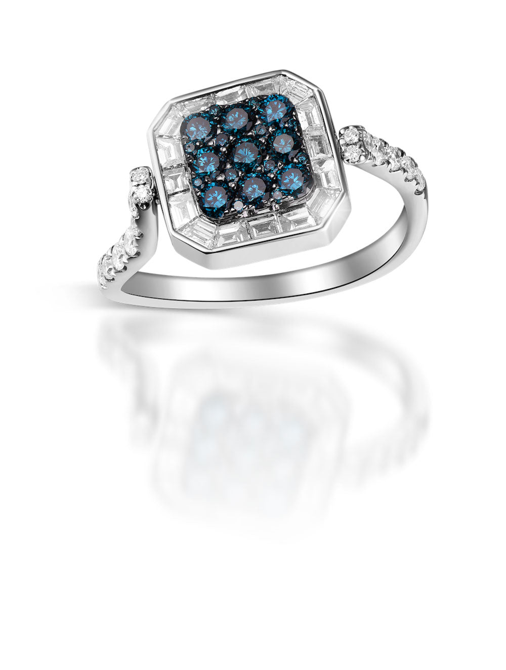 Flip White Gold Ring with Blue and White Diamond