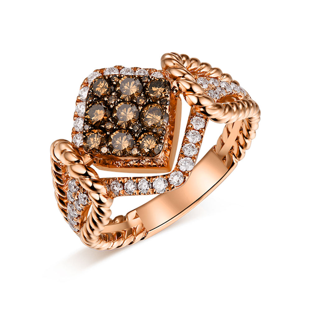 Flip Rose Gold Ring with Brown and White Diamond