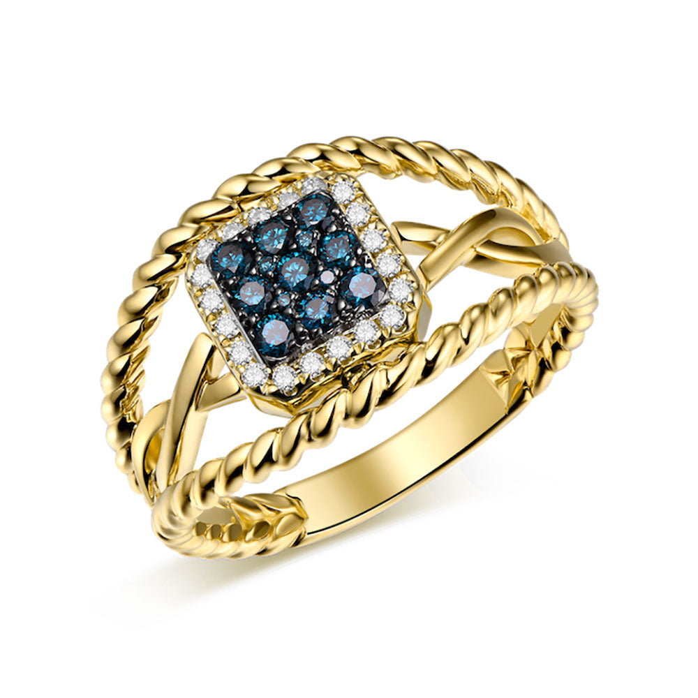 Flip Yellow Gold Ring with Blue and White Diamond