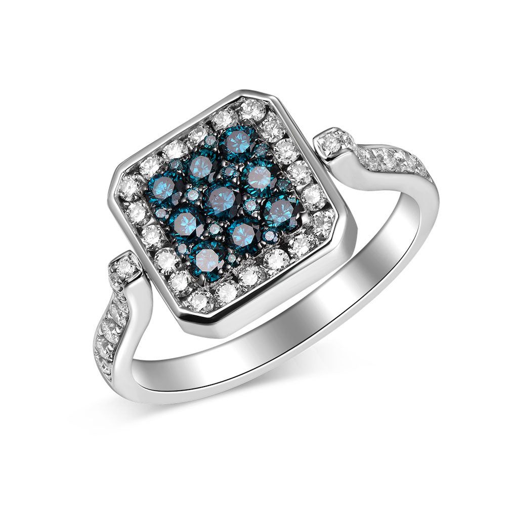 Flip White Gold Ring with Blue and White Diamond