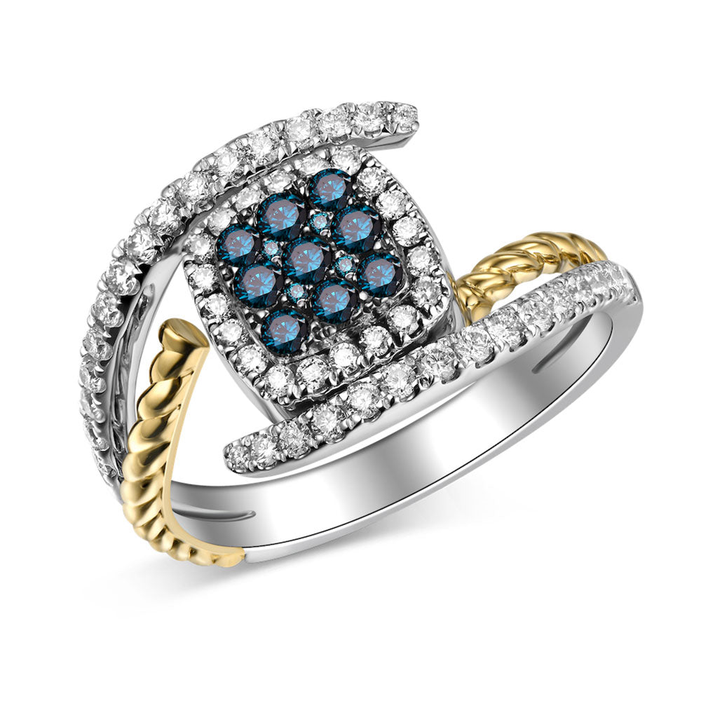 Flip White Gold Ring with Blue and White Diamond