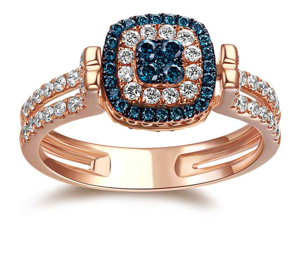 Flip Rose Gold Ring with Blue and White Diamond
