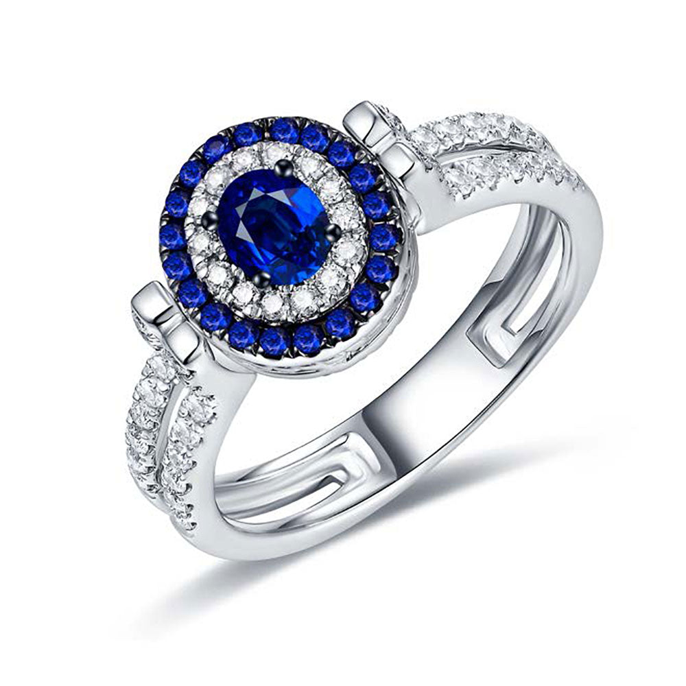 Flip White Gold Ring with Blue Sapphire and White Diamond