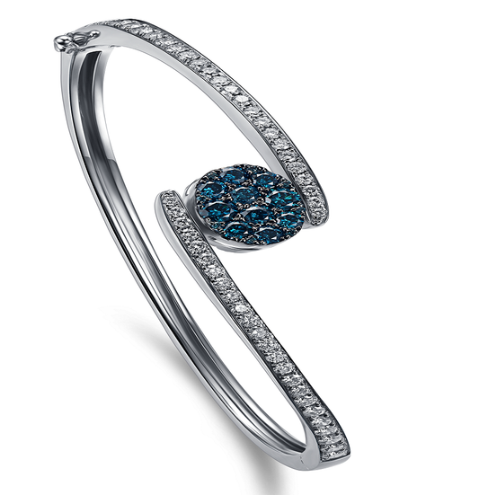 Flip White Gold Bangle with Blue and White diamonds