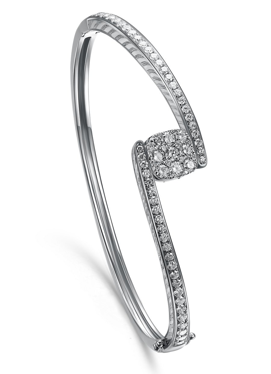Flip White Gold Bangle with Brown and White diamonds