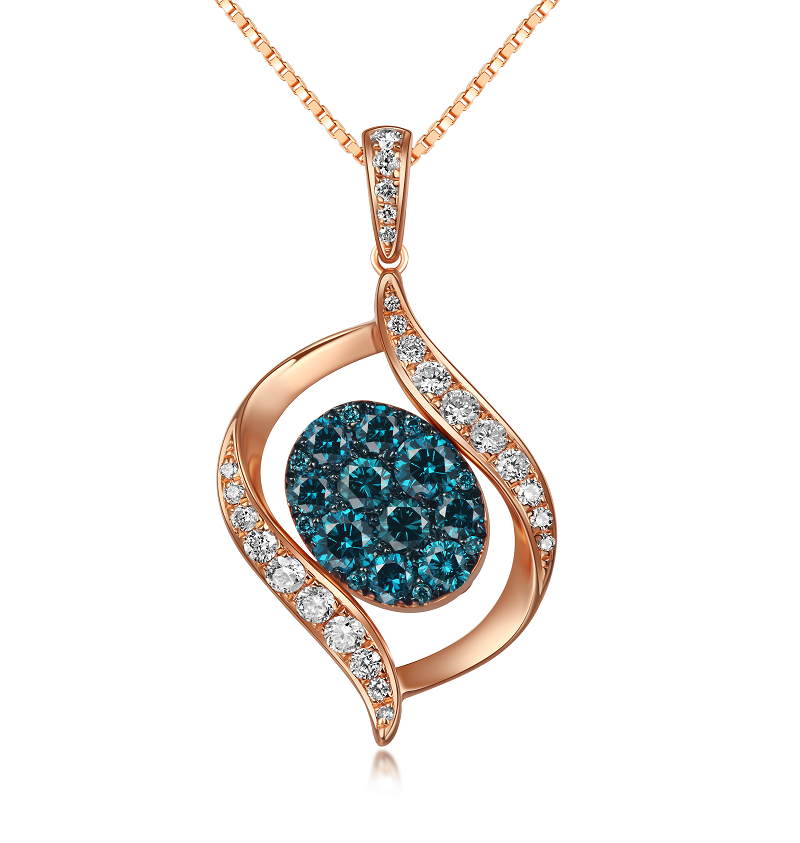 Flip Rose Gold Pendant with Brown and Blue diamonds