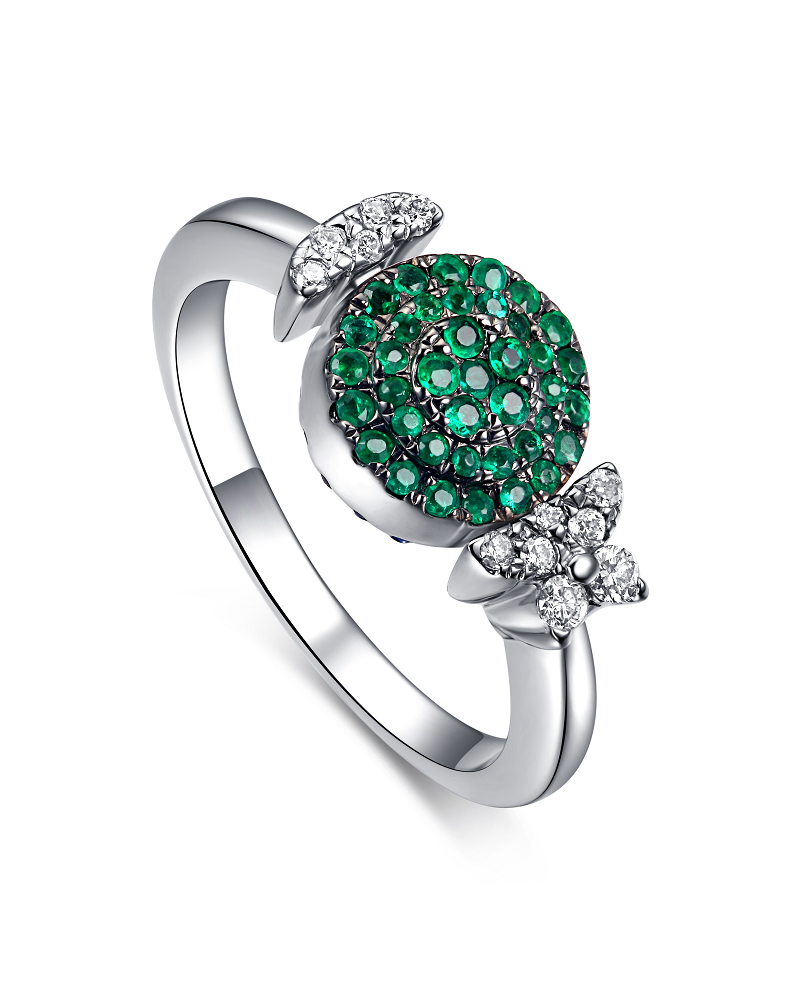 Flip White Gold Ring with Emerald and Blue Sapphire