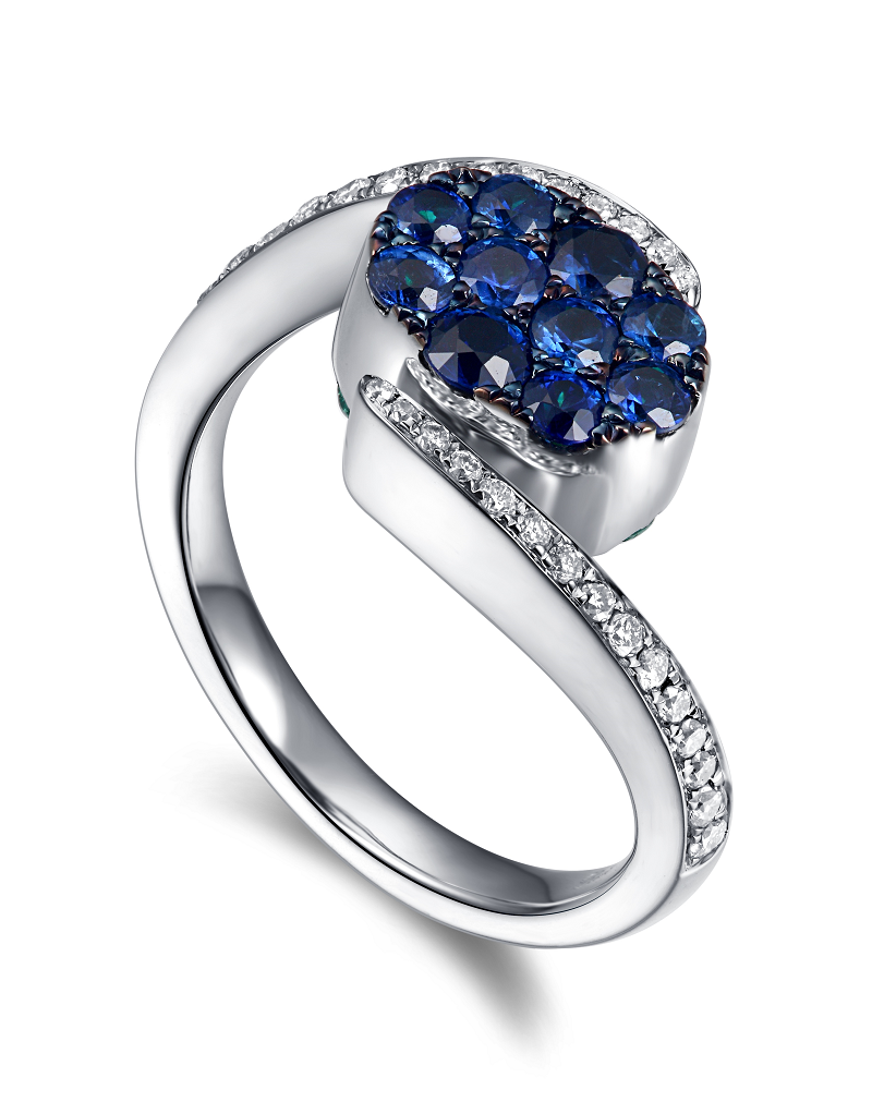 Flip White Gold Ring with Emerald and Blue Sapphire