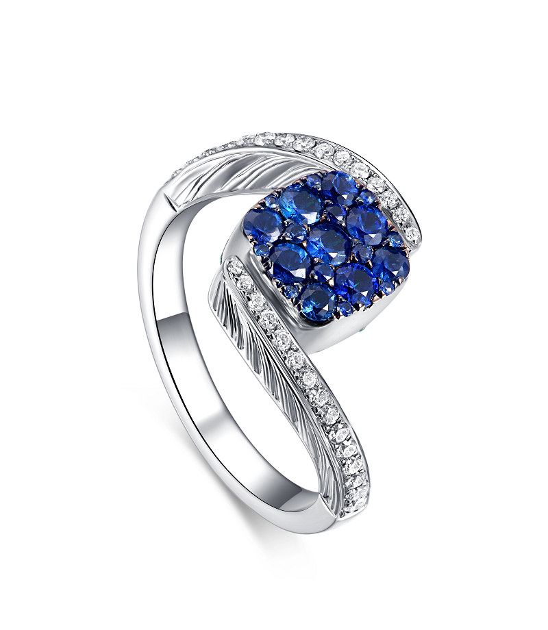 Flip White Gold Ring with Emerald and Blue Sapphire