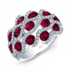 NATURAL COLOR WHITE GOLD FASHION RUBY TWISTED DIAMOND RING